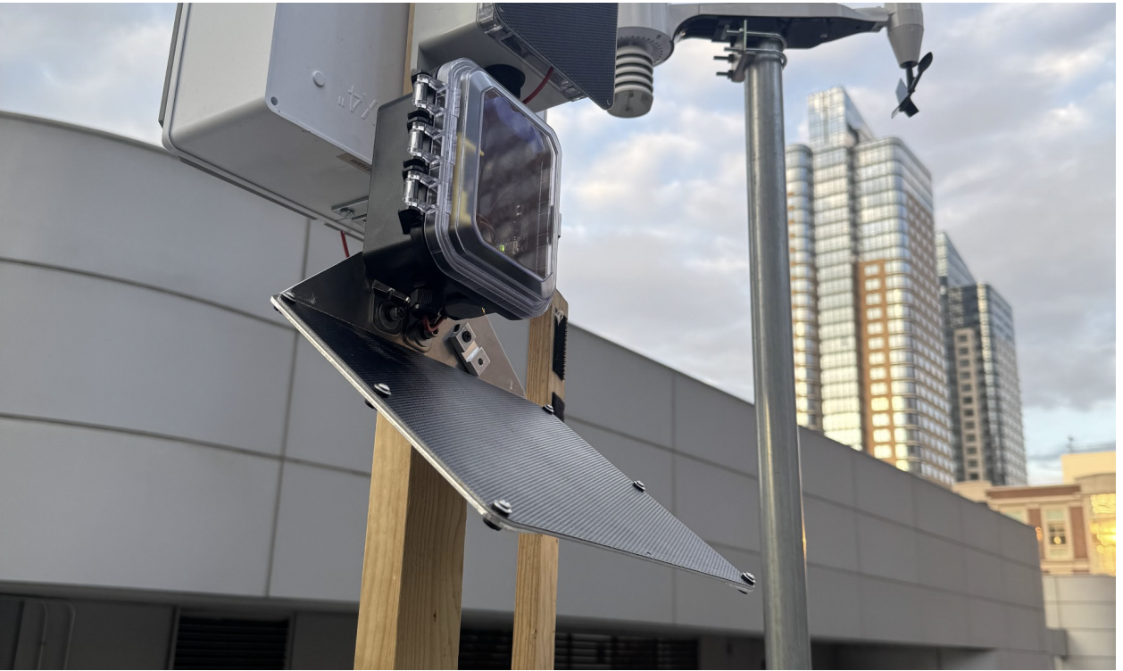 Solar-powered accelerometer node, rooftop deployment